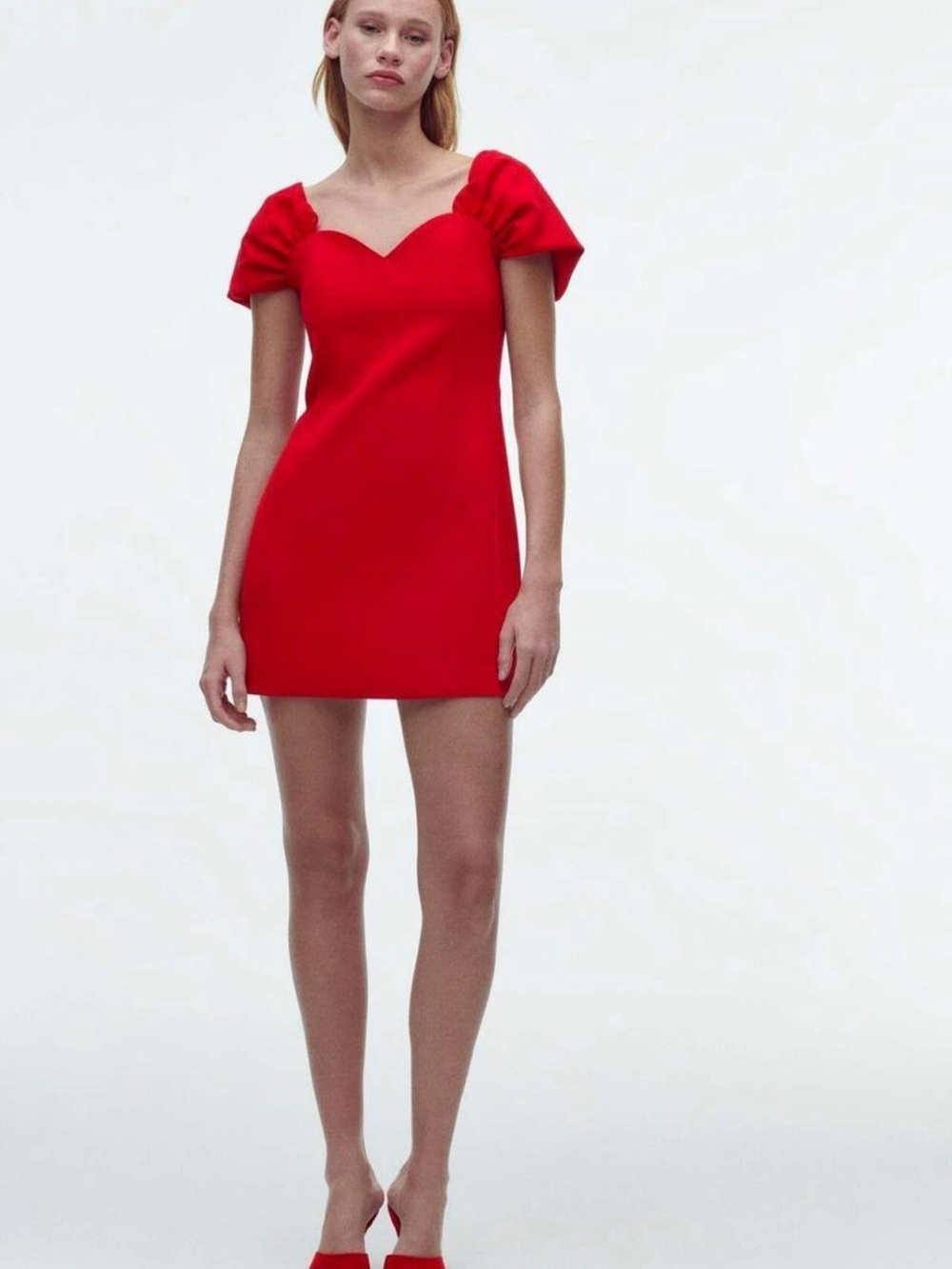 Zara Red Sweetheart Puff Sleeve Mini Dress XL
